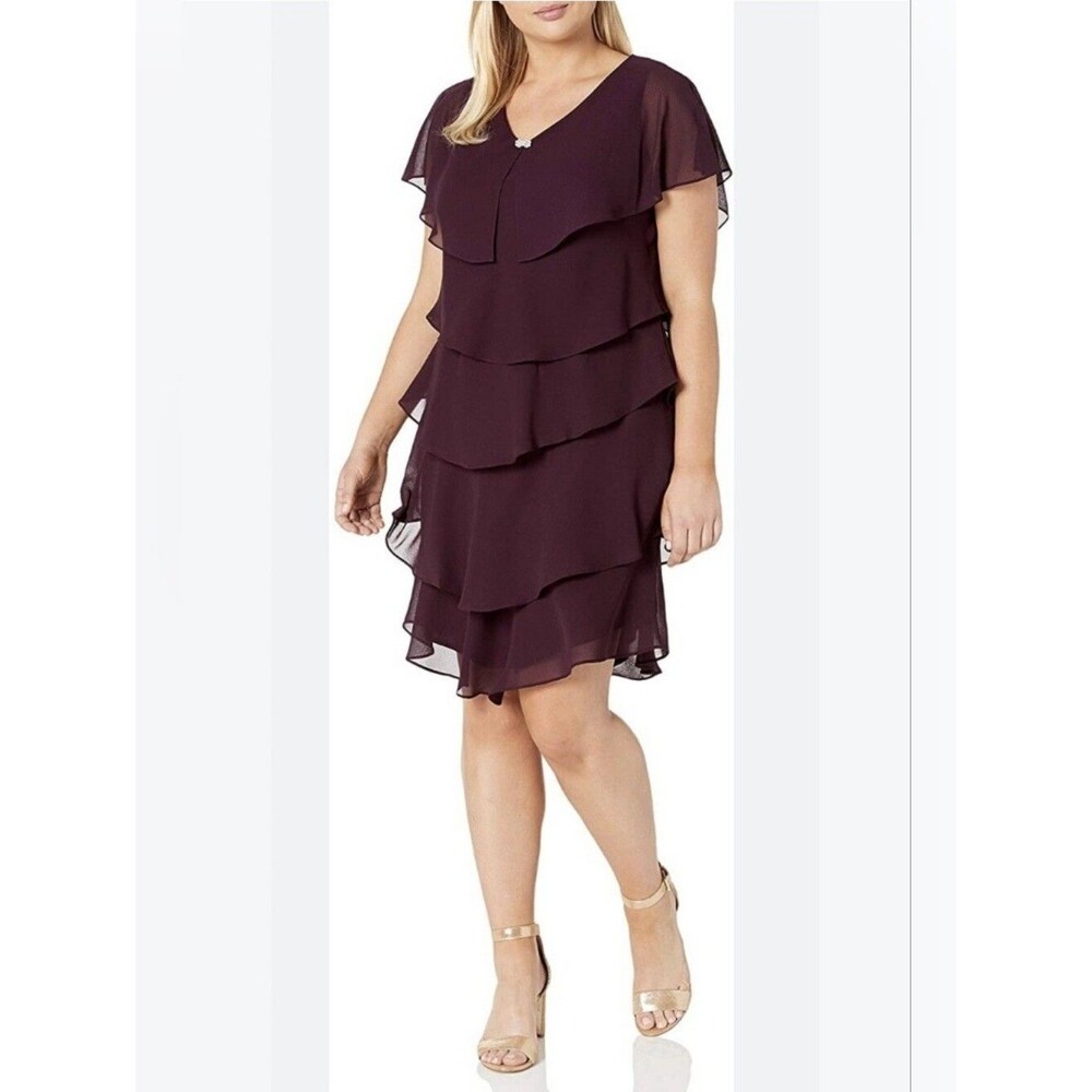 SLNY Chiffon Tiered Plum Dress Size 10 Gorgeous 4014-